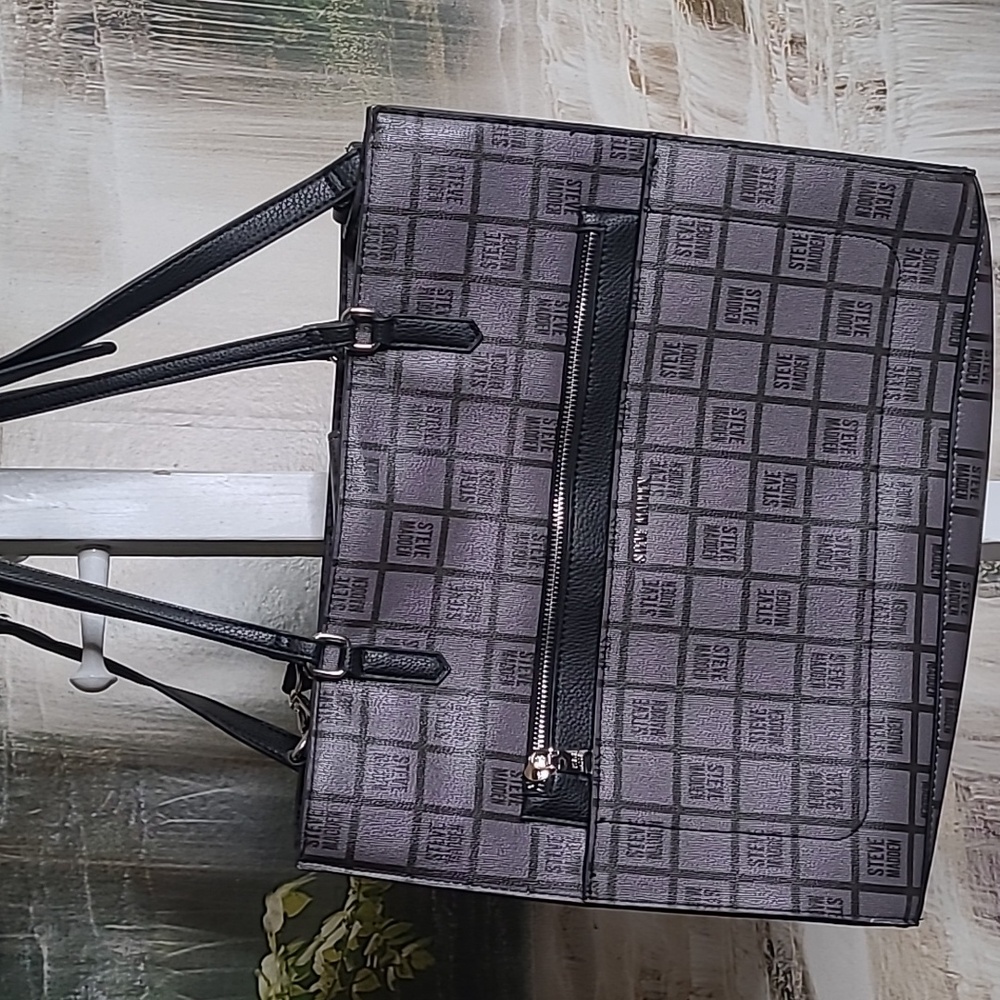 Steve Madden oversized over the shoulder tote bag purse faux leather black bag